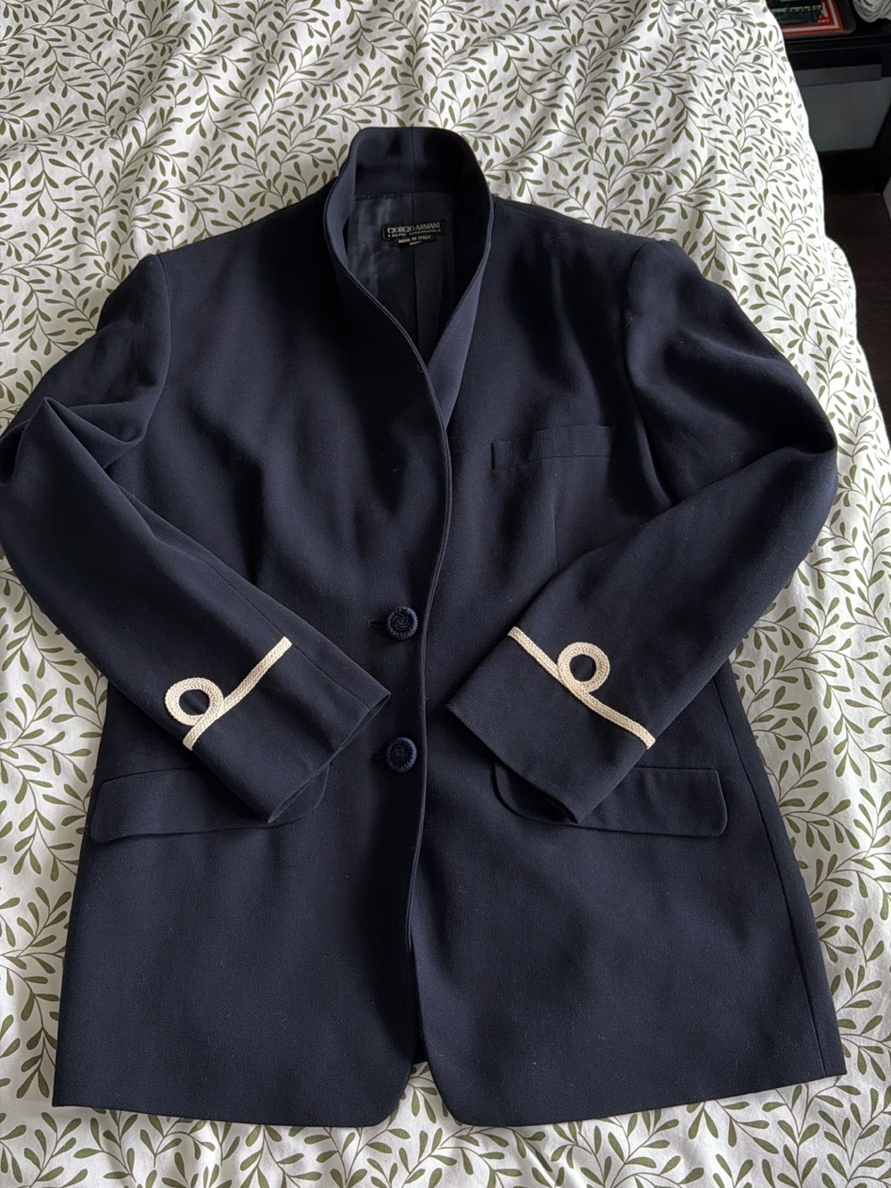 Giorgio Armani Navy Blazer with Cream Loop Cuff Detail